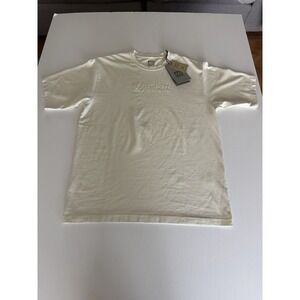 66° North Iceland Mens Large T Shirt Cream Short Sleeve Embossed Logo NWT